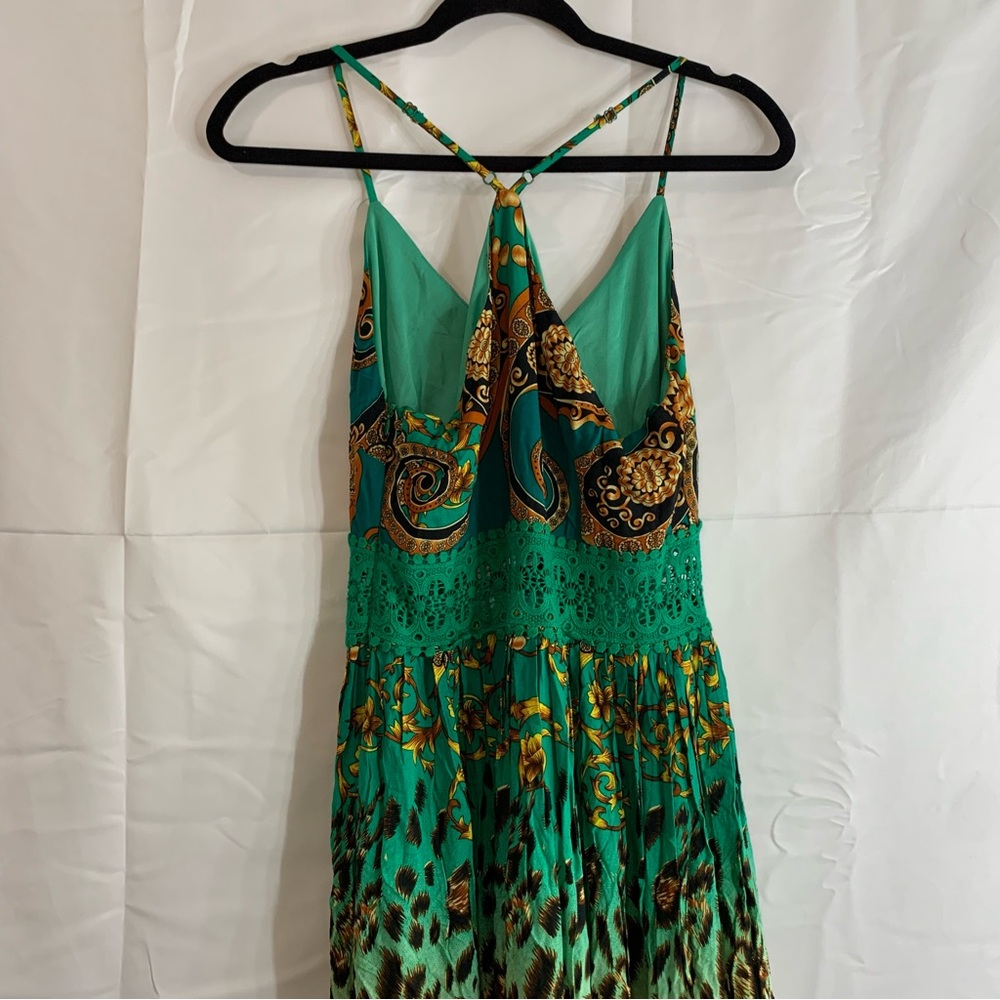 NWT Fashion Nova Holy Slit Spaghetti Strap Maxi Green Mixed Print Dress, size M - Picture 14 of 16